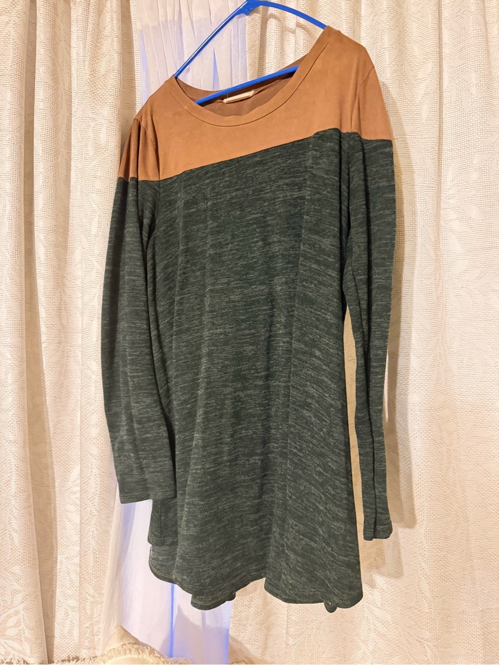 Reborn J Green and Brown Colorblock Thin Sweater Dress Shirt